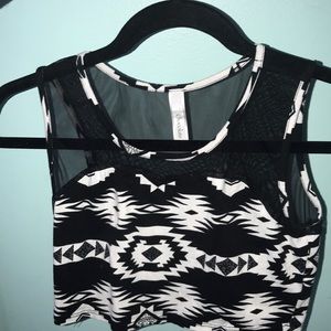 Black and white mesh crop top